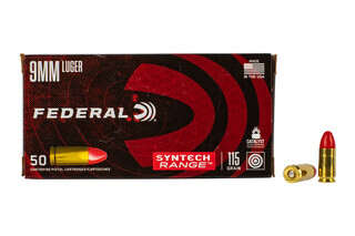 Federal Syntech Training Ammunition features a 115 grain polymer bullet